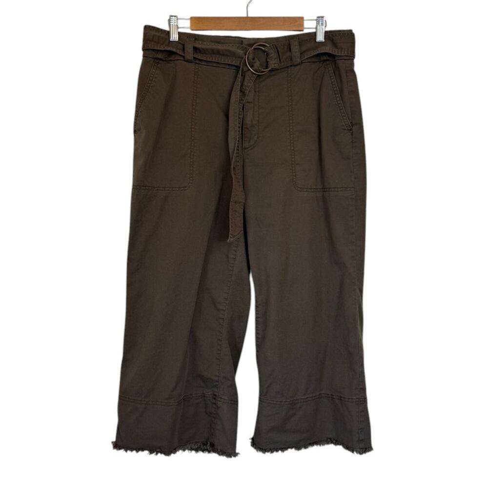 Loft Wide Leg Pants Women 12 Petite Chocolate Brown Lagenlook Crop Safari Casual